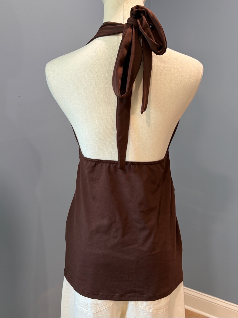 Y2K Brown Halter Going Out Top Small Gold Ring Stretch Clubwear 2000s - Picture 5 of 6